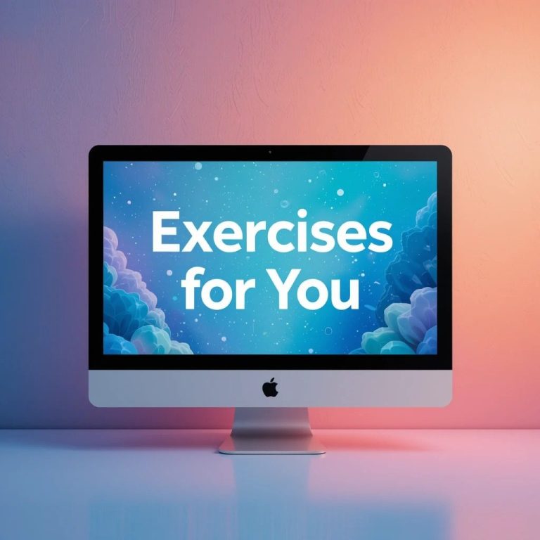 A blue computer screen with 'Exercises for You' written on it, behind the screen there is a colourful background.