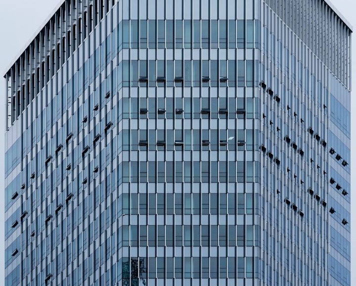 A big, modern corporate glass building-illustration to the topic of Company Departments for Business English