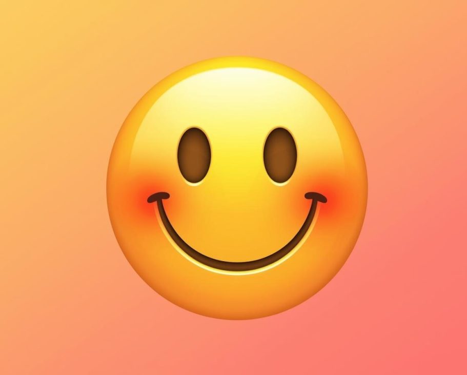 A big smiley face on an orange background.