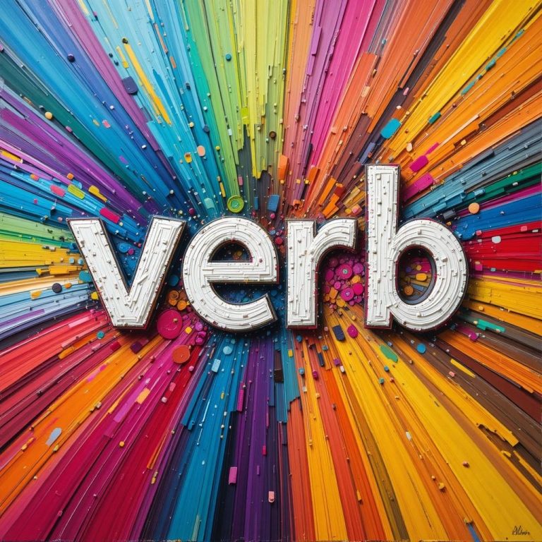 The word 'verb' is written on a colourful background.
