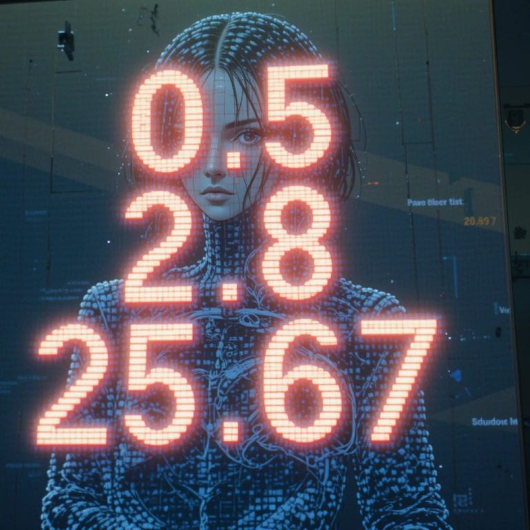 Three examples of decimal numbers are displayed on a digital screen with a young cyber lady in the background.